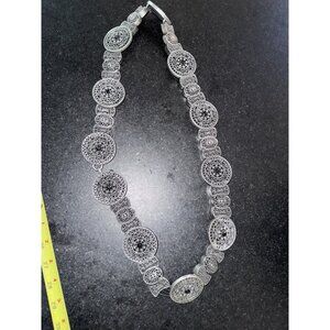 Concho Belt Women 37”Silver Medallion Western Cowgirl Country Stretch Large Boho